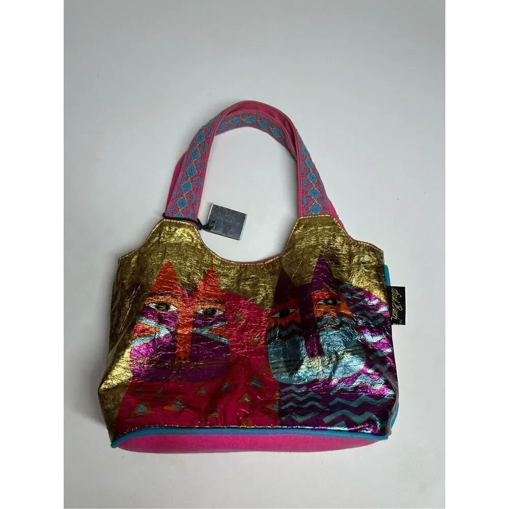 Laurel Burch Colorful Wild Cats Foil Medium Scoop Tote